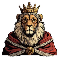 Obraz premium Regal lion with crown and royal attire.