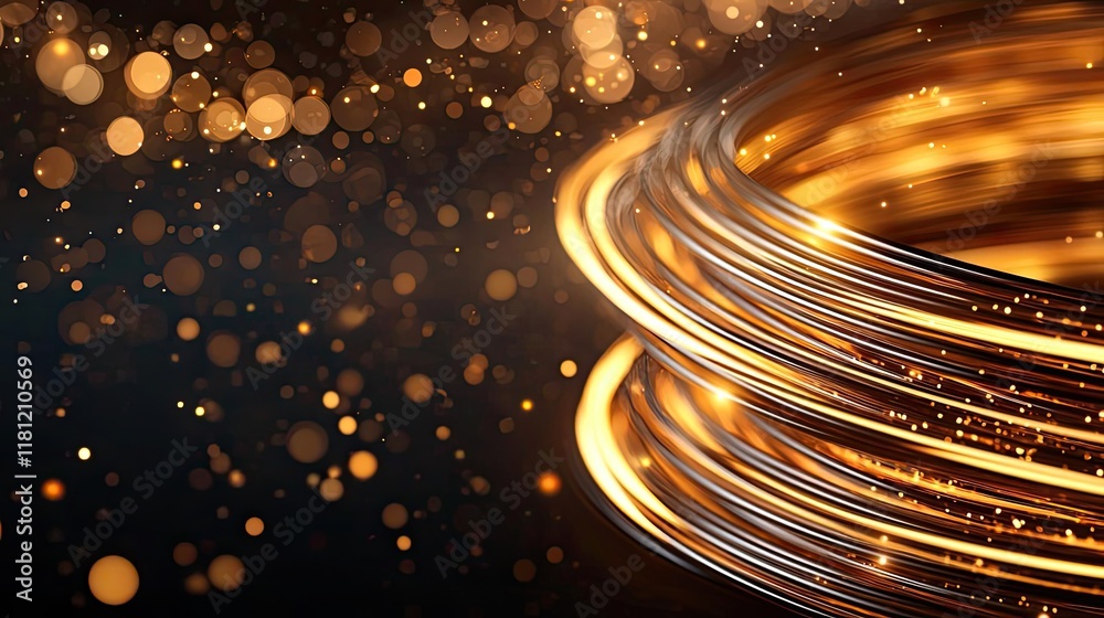 Wall mural gold abstract background idea. abstract golden light swirls with sparkling bokeh effect on a dark ba