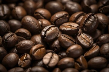 Obraz premium A close-up view of numerous roasted coffee beans.