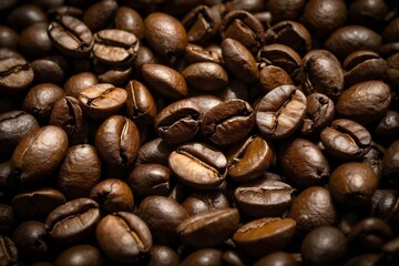 Obraz premium A close-up view of numerous roasted coffee beans.