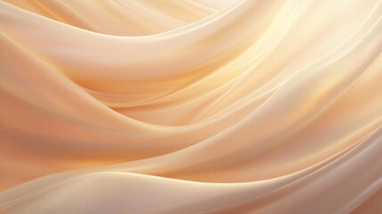 Fototapeta premium Elegant, flowing peach silk fabric with soft light and shadows.