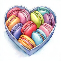 Delightful heart shaped box filled with colorful macarons, perfect for gifts