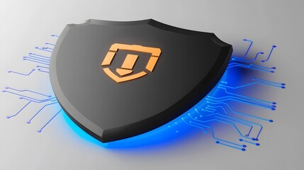 Obraz premium Cybersecurity shield icon digital space graphic design high-tech environment close-up view security concept