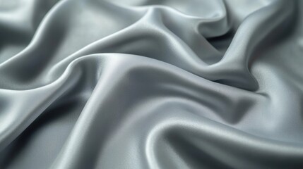 Fototapeta premium Close-up of elegant silver fabric with soft, flowing drapes and folds.