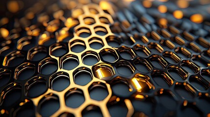 Gold abstract background idea. Close-up of golden honeycomb texture with a modern, stylish look and vibrant details.