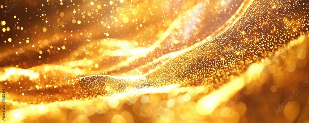 Wall mural gold abstract background idea. an abstract golden texture with shimmering particles and flowing wave