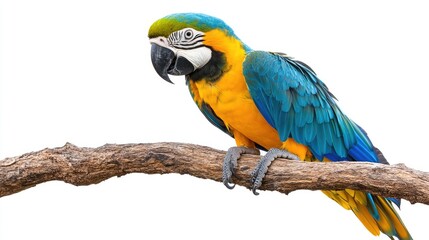A vibrant macaw perched on a branch, showcasing its colorful feathers.