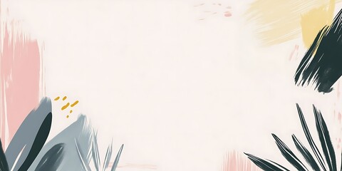 Naklejka premium Abstract floral art; pastel, leaves; white background; website banner.