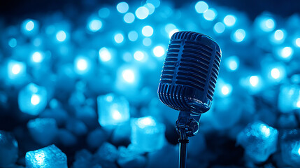 Retro Microphone Stage Performance Blue Lights