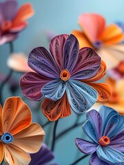 A photo of detailed quilling paper art in vibrant colors on a clean background.