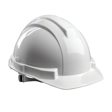 Side view of A new white safety helmet isolated on white transparent background