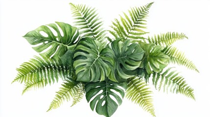 Fototapeta premium Lush Green Tropical Leaves Arrangement with Ferns and Palms