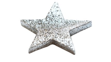 Silver glittery star isolated on white transparent background
