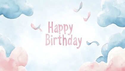 Happy Birthday Watercolor Cloudscape Pastel Design