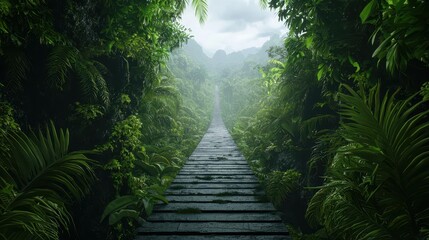 Obraz premium Person carving path through dense jungle, perseverance journey, 3D illustration