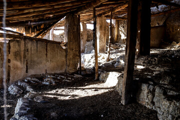 Abandoned stone farmhouse in the countryside in Teruel, Spain