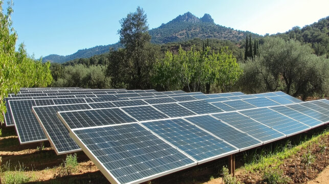 Bright solar panels under a clear sky representing sustainable energy and energy efficiency. --chaos 70 --ar 16.9 --stylize 500 --v 6.1 24