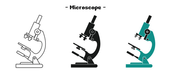 microscope set design, medical and laboratory equipment, outline, solid and color. editable vector eps 10.