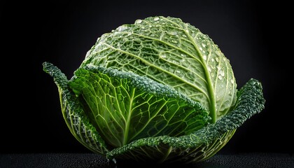 Head of cabbage on the table on a black background