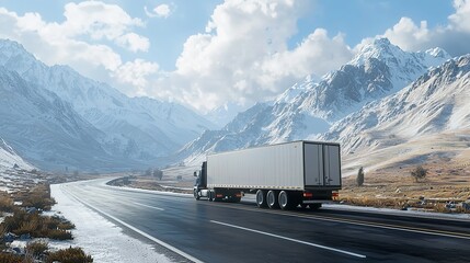 White Cargo Truck with Empty Trailer Driving on Highway