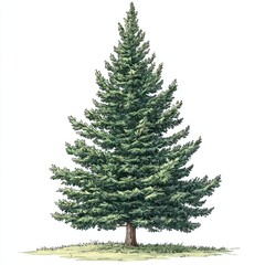 Obraz premium Majestic Evergreen Tree: A Detailed Botanical Illustration of a Coniferous Tree in a Natural Setting