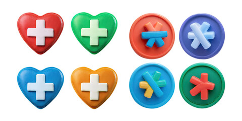 Obraz premium Colorful Heart and Circle Icons with Symbols, PNG collection, set bundle, isolate on transparent or white background