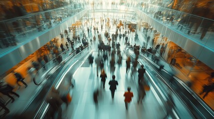 Blurred Motion Crowd Business People Modern Building