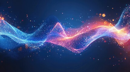 Digital artistic depiction of abstract flowing binary streams merging into colorful waves. Copy space.