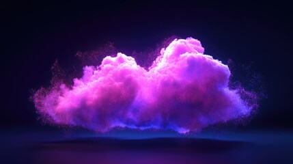 Digital cloud with glowing edges and neon light particles, representing cloud computing on a dark gradient background. Copy space.