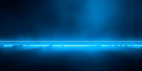 futuristic cityscape, neon blue glow, horizontal light beam, reflective surface, dark background, sci-fi atmosphere, cyberpunk aesthetic, digital landscape, abstract horizon, glowing energy line, high