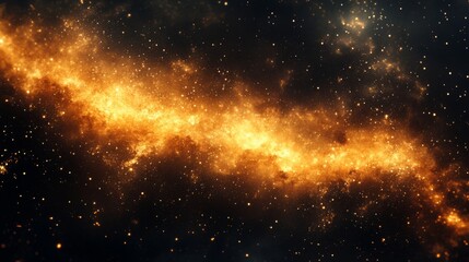 Naklejka premium Vivid cosmic galaxy with glowing golden and red nebulae