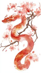 Obraz premium Happy Chinese New Year 2025,Year of the snake zodiac sign,Snake illustration and design,Asian elements gold paper cut style,Lunar new year concept,New Year card 2025.