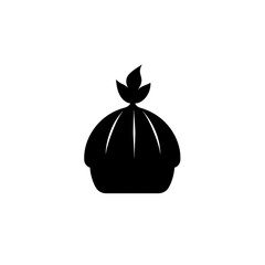 Simple silhouette of a cupcake with a leaf.