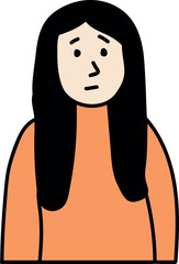 Sad Woman with Long Hair in Flat Style