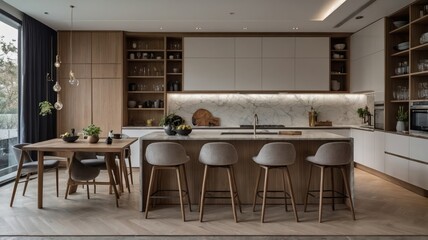 spacious open plan kitchen with a modern des