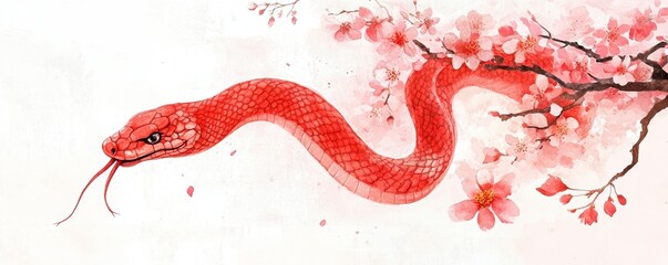 Obraz premium Happy Chinese New Year 2025,Year of the snake zodiac sign,Snake illustration and design,Asian elements gold paper cut style,Lunar new year concept,New Year card 2025.