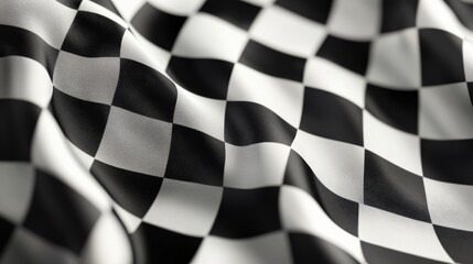 waving checkered flag pattern, black and white racing banner, fabric texture detail, wind ripple effect, dramatic racing symbol, high contrast monochrome, extreme close-up, dynamic motion blur, silky
