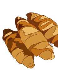 Illustration of bread bun or cinnamon roll with  caramel and sugar, sweet pastry.