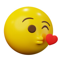 3D Emoticon Blow a Kiss Yellow Ball Emoticon Emoji or Smiley