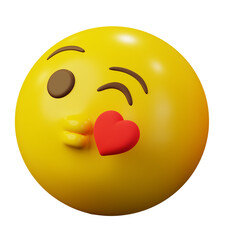3D Emoticon Blow a Kiss Yellow Ball Emoticon Emoji or Smiley