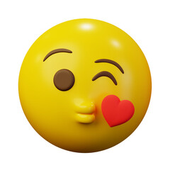 3D Emoticon Blow a Kiss Yellow Ball Emoticon Emoji or Smiley