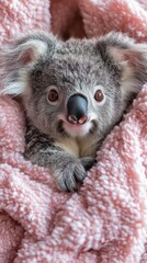 Naklejka premium Koala wrapped in a pink blanket looking cozy and relaxed