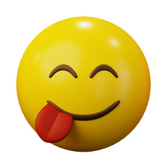 3D Emoticon Yummy Face Yellow Ball Emoticon Emoji or Smiley