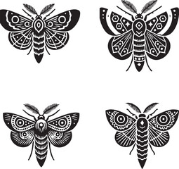 Elegant Silhouettes of the Diamond-back Moth Isolated on a White Background in Monochrome Art Style