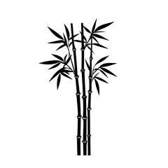 Naklejka premium Black silhouette of bamboo stalks and leaves.