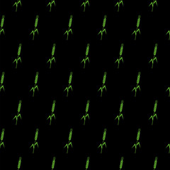 Cereals with rice, wheat icon isolated seamless pattern on black background