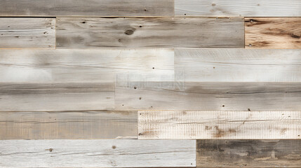 Obraz premium Weathered wooden planks with varied shades and textures arranged horizontally. Rustic and aged appearance adds character and depth.