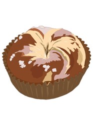 Illustration of bread bun or cinnamon roll with  caramel and sugar, sweet pastry.