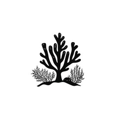 Naklejka premium Black coral illustration with surrounding flora.