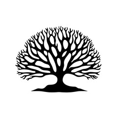 A stylized black tree with intricate branches.
